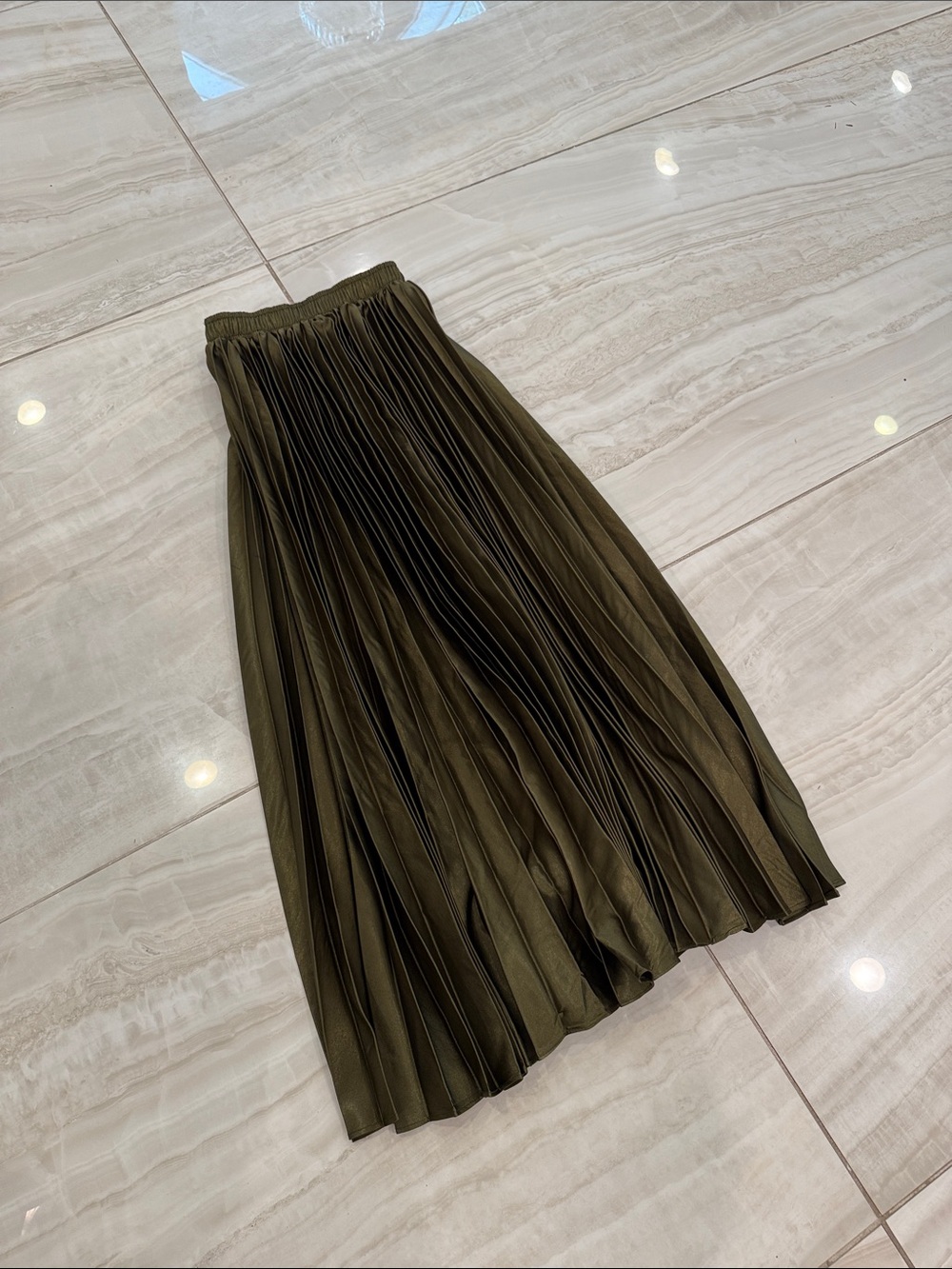 Pleated Midi Skirt in Green by UDELE